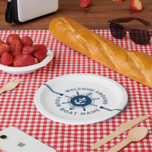 Marine blauw en wit boot wit & boot anker 2 papieren bordje (Picknick)