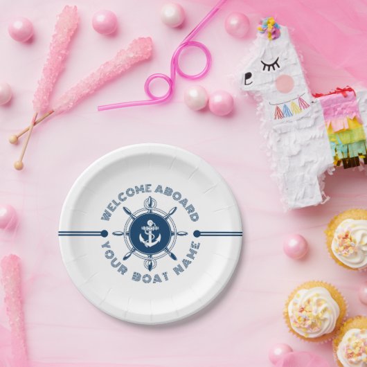 Marine blauw en wit boot wit & boot anker 2 papieren bordje (Feest)