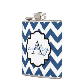Marine Blauw en Wit Chevron Monogram Kolf Heupfles (Links)