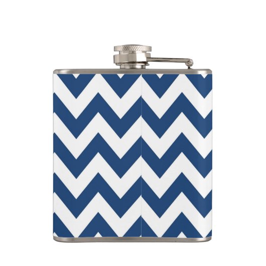 Marine Blauw en Wit Chevron Monogram Kolf Heupfles (Achterkant)
