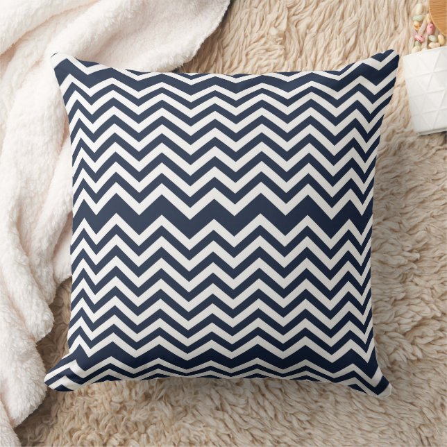 Marine blauw en wit chevron patroon kussen (Deken)