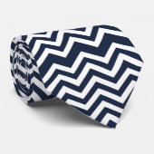 Marine blauw en wit chevron patroon stropdas (Opgerold)