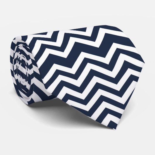 Marine blauw en wit chevron patroon stropdas (Opgerold)