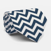 Marine blauw en wit chevron patroon stropdas (Opgerold)