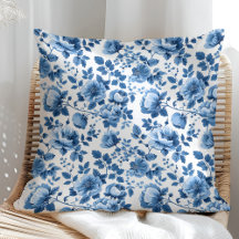 Marine Blauw en Wit Cottage Bloemenpatroon