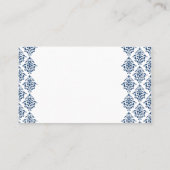 Marine Blauw en Wit Damast Wedding Place Cards Plaatskaartje (Achterkant)