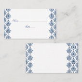 Marine Blauw en Wit Damast Wedding Place Cards Plaatskaartje (Voorkant / Achterkant)