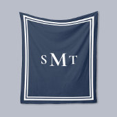 Marine Blauw en Wit Drie Letter Monogram Fleece Deken