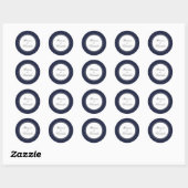 Marine Blauw en Wit Eenvoudige Elegante Bruiloft Ronde Sticker (Vel)