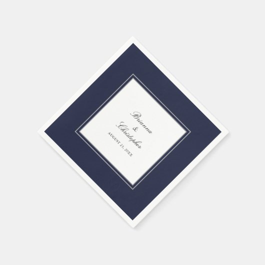 Marine Blauw en Wit Eenvoudige Elegante Bruiloft Servet (Hoek)