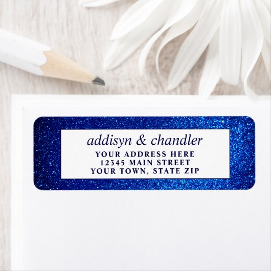 Marine Blauw en Wit Elegant Eenvoudig Modern Bruil Etiket (Insitu)