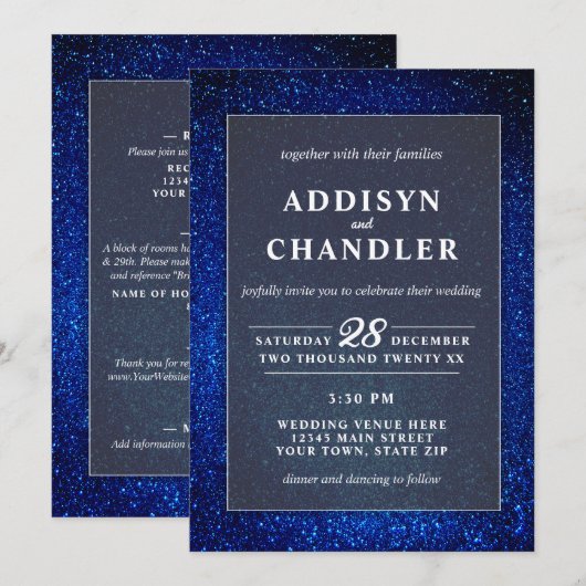 Marine Blauw en Wit Elegant Eenvoudig Modern Bruil Kaart (Voorkant / Achterkant)