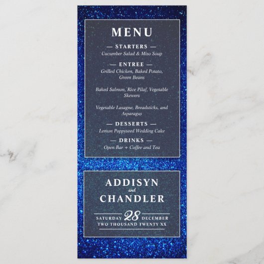 Marine Blauw en Wit Elegant Eenvoudig Modern Bruil Programmakaart (Voorkant)