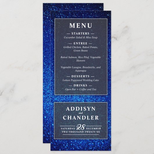 Marine Blauw en Wit Elegant Eenvoudig Modern Bruil Programmakaart (Voorkant / Achterkant)