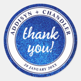 Marine Blauw en Wit Elegant Eenvoudig Modern Bruil Ronde Sticker