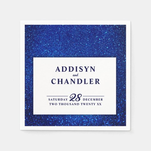 Marine Blauw en Wit Elegant Eenvoudig Modern Bruil Servet (Voorkant)