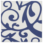 Marine Blauw en Wit Elegant Patroon Fabric Stof (Close Up)
