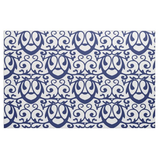 Marine Blauw en Wit Elegant Patroon Fabric Stof (Fat Quarter)