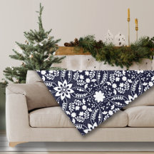Marine Blauw en Wit Folk Bloemenpatroon
