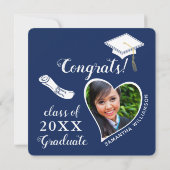 Marine Blauw en Wit Fotoklasse van 2025 Afstuderen Kaart (Achterkant)