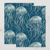 Marine Blauw en Wit Gelei Vis Patroon Feestdagenkaart (Voorkant / Achterkant)