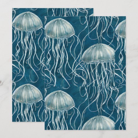 Marine Blauw en Wit Gelei Vis Patroon Feestdagenkaart (Voorkant / Achterkant)