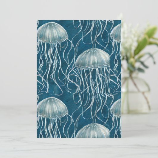 Marine Blauw en Wit Gelei Vis Patroon Feestdagenkaart (Staand voorkant)