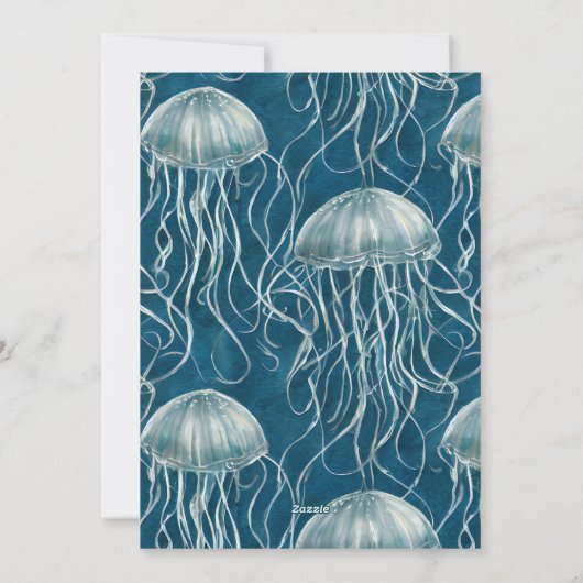 Marine Blauw en Wit Gelei Vis Patroon Feestdagenkaart (Achterkant)