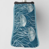 Marine Blauw en Wit Gelei Vis Patroon Golfheadcover (Draai 90)