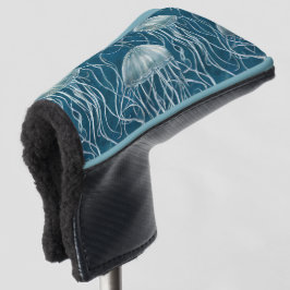 Marine Blauw en Wit Gelei Vis Patroon Golfheadcover