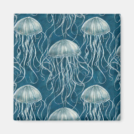 Marine Blauw en Wit Gelei Vis Patroon Magneet