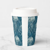 Marine Blauw en Wit Gelei Vis Patroon Papieren Bekers (Links)