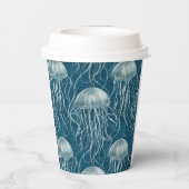 Marine Blauw en Wit Gelei Vis Patroon Papieren Bekers (Achterkant)