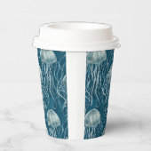 Marine Blauw en Wit Gelei Vis Patroon Papieren Bekers (Rechts)