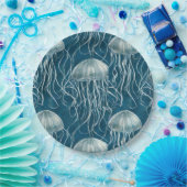 Marine Blauw en Wit Gelei Vis Patroon Papieren Bordje (Feest)