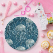 Marine Blauw en Wit Gelei Vis Patroon Papieren Bordje (Feest)