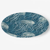 Marine Blauw en Wit Gelei Vis Patroon Papieren Bordje (Gekanteld)