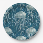 Marine Blauw en Wit Gelei Vis Patroon Papieren Bordje (Voorkant)