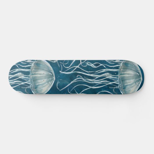 Marine Blauw en Wit Gelei Vis Patroon Persoonlijk Skateboard (Horizontaal)