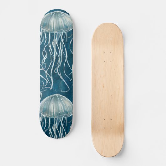 Marine Blauw en Wit Gelei Vis Patroon Persoonlijk Skateboard (Voorkant)