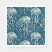 Marine Blauw en Wit Gelei Vis Patroon Servet (Voorkant)