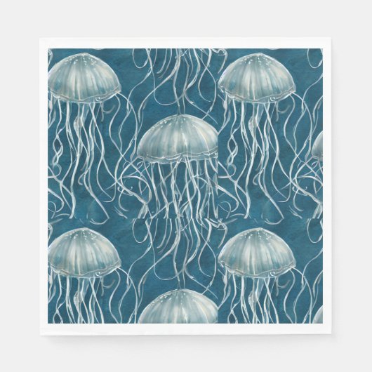 Marine Blauw en Wit Gelei Vis Patroon Servet (Voorkant)