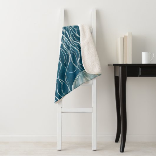 Marine Blauw en Wit Gelei Vis Patroon Sherpa Deken (In situ)