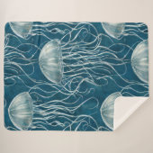 Marine Blauw en Wit Gelei Vis Patroon Sherpa Deken (Voorkant (horizontaal))