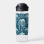 Marine Blauw en Wit Gelei Vis Patroon Waterfles (Achterkant)