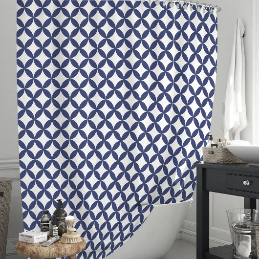 Marine blauw en wit geometrisch douchegordijn