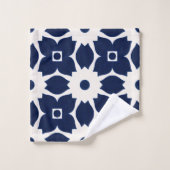 Marine Blauw en Wit Geometrische Bloemen Bad Handdoek (Wasdoekje)