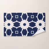 Marine Blauw en Wit Geometrische Bloemen Bad Handdoek (Handdoek)