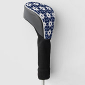 Marine Blauw en Wit Geometrische Bloemen Golfheadcover (Schuin)