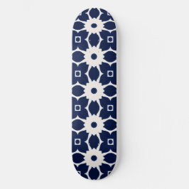 Marine Blauw en Wit Geometrische Bloemen Persoonlijk Skateboard